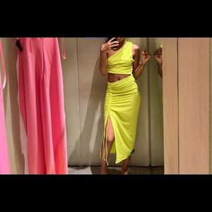 Draped Asymmetrical Dress in Lime